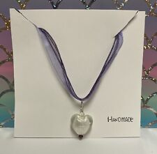 Swarovski Crystal & GlassHeart Pendant, Organza Ribbon Necklace.