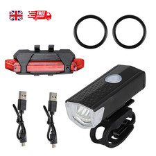 2x 1x Mountain Bike Lights USB Rechargeable Bicycle LED Torch Front Rear or Set