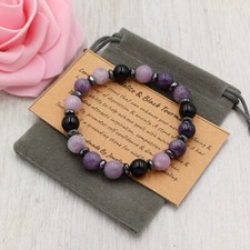 LEPIDOLITE & TOURMALINE Bracelet Crystal Gemstone Stretch +Velvet Pouch & Card.