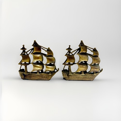 Pair vintage brass sailing - of,