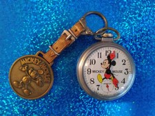 Vintage 1970s Bradley (Westclox) Mickey Mouse pocket watch with FOB...working