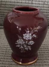 Prinknash Pottery Burgundy Vase with Floral Pattern