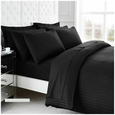 100% Egyptian Cotton Satin Stripes Duvet Covers 200TC Fitted or Flat Sheets GC