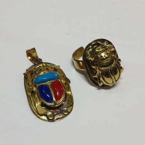 Copper egyptian scarab - ring, &