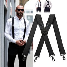 120CM Mens Braces Suspenders Black X Back Heavy Duty Biker Snowboard Trousers