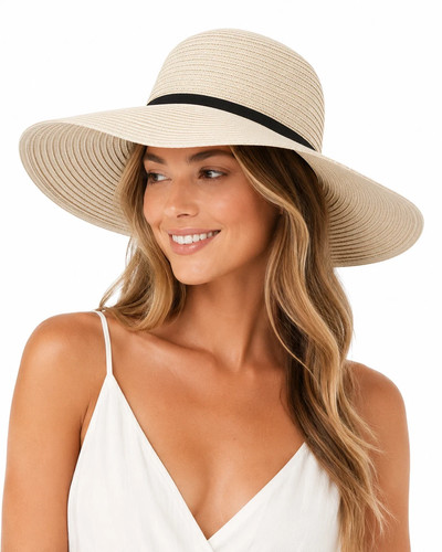 Ladies wide brim straw - straw, hat