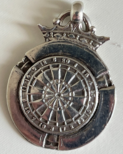 Solid silver dart - board, fob