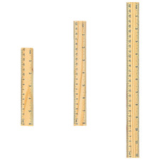 3-Piece Vintage Wooden Ruler Set - Flat, Shatter Resistant, 1/2 Scale for School