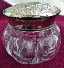 Avon vanity jar, clear glass with cameo-style screwtop, panelled, 1970s vintage