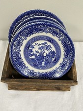 Bundle of 7 Vintage Willow Pattern Blue and White China Saucers