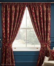 Paoletti Burgundy & Gold Traditional Jacquard Pencil Pleat Curtain W90" x D90"
