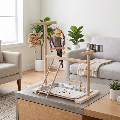 Wooden parrot play stand perch - stand,