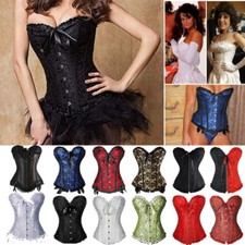 Women Lace Up Corset Overbust Burlesque Basque Bustier Fancy Costumes Plus Size 