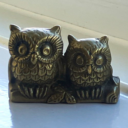 Brass owl figurine - owl, pair