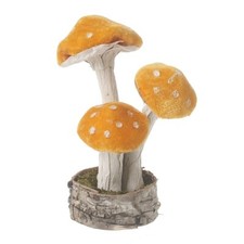 Autumn Homeware - Heaven Sends Velvet Orange Toadstools with Bark Base 