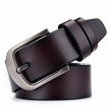 Mens Genuine Leather Belt Belts Real New Buckle For Trouser Jeans Black Brown UK
