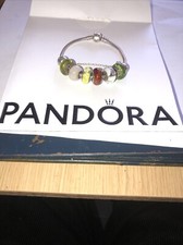 Stunning Pandora 925 Sterling Silver 18.5cm Bracelet & 6 Charms + Safety Chain: