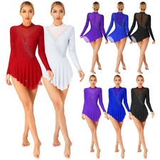 Womens Dance Competition Costume Invisible Zipper Ice Skating Dress Ladies