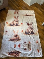 CREAM & BROWN RABBIT FLEECE BLANKET - 40 X 50 INCH - NEW - SUPER SOFT