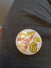 Vintage Thunderbirds Red Rocket badge pin 1991. Badges measure 5.5cm diameter