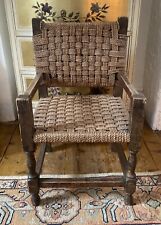 Vintage Woven Raffia Hessian Small Chair Child Wooden Decorative Good Condition