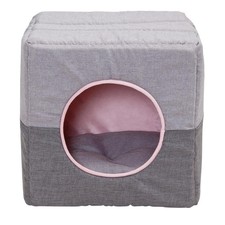 Habitat 2-in-1 Cat Bed Box Pink Grey Convertible Hideaway Pet Bed