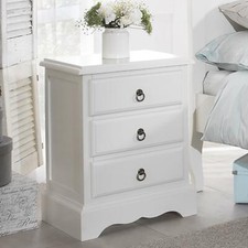 White Bedside Table 3 Drawer Cabinet Bedroom Furniture Antique White ROMANCE