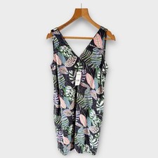 Next Petite 10 Shift Dress Navy Blue Multi Floral Leaf Linen Mix Summer NEW TAGS