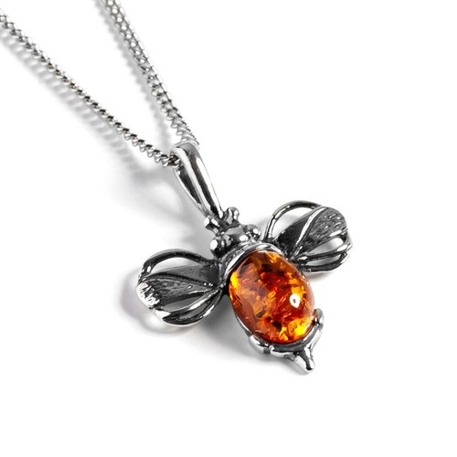 Bee necklace silver amber - bee,