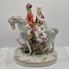 Antique Naples Porcelain Figural Group A Gallant & His Companion Upon His Horse