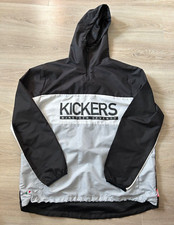 Kickers Large Retro spell out Jacket 1/4 Quarter Zip top coat Black Grey White
