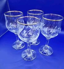 Etched crystal wine glasses Set Of 4 Gilt Rim Vintage Bohemia 