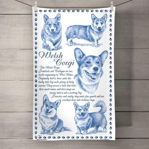 Welsh corgi dog tea towel - dog,