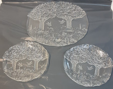 Art Glass Platter & Plates Woodland Birds Mikasa? Kosta Boda?