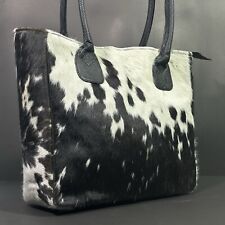 Natural Cowhide Ladies Tote Bag With Great Colour Combination Black & White-