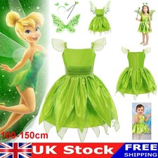 Kids Girl Tinkerbell Green Fairy Pixie Dress Princess Halloween Costume or +wing