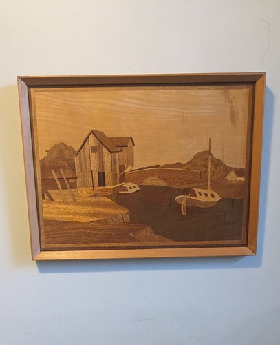 Marquetry picture harbour - picture, of