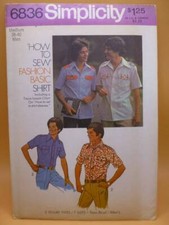 VTG 70s SIMPLICITY 6836 MEN'S SHIRT-38-40" CHEST+15-15½" NECK SEWING PATTERN