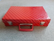 Vintage Retro Red Striped Cassette Tape Storage Carry Case Box Holder
