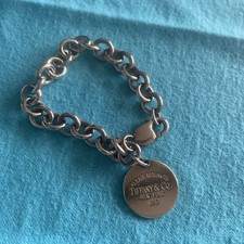 Authentic Tiffany & Co Round Tag Chain Link Bracelet 19cm. Silver 925