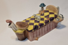 Teapot "The Bed" Tony Wood Staffordshire Cat on a quilt With COA