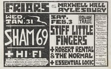 STIFF LITTLE FINGERS Concert Poster - Friars, Aylesbury 1979 10"x6" reprint