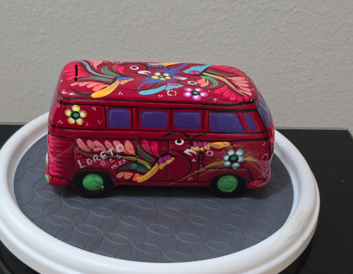 Hand painted ceramic bus - hand,
