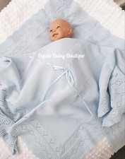 Blue Spanish Knitted Ribbon Blanket Shawl