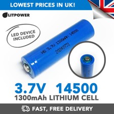 3.7V 14500 Lithium Cell Battery 1200mAh Rechargeable (+ LED Device)
