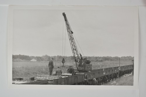 Railway workers crane flatbed - workers,