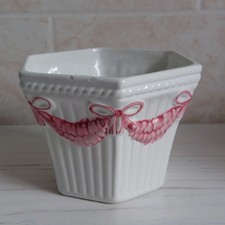 Vintage Garland Planter Plant Pot White Pink Majolica Ribbed Hexagon H 10cm WEAR