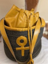 Fantastic vintage large woven basket & yellow leather bucket shoulder bag