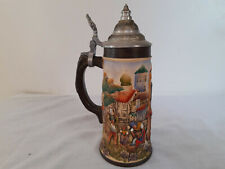 Vintage Beer Stein Tankard West German Ceramic Mug Metal Lid Repaired