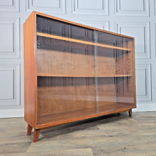Retro Vintage Teak Mid Century Glass Bookcase Display Shelves Cabinet Wood MCM